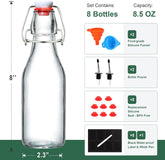 8-Pack 8.5oz Flip Top Glass Bottles, Swing Top Beer Brewing Bottle for Fermentation, Kombucha, Kefir, Vanilla Extract, Coquito, Juice, Soda, Tea - Airtight Stopper Cap Lid, Bonus 2 Bottle Pourers
